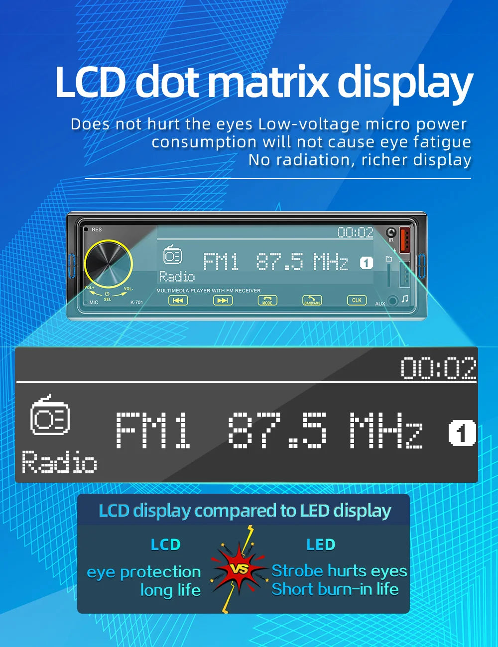 Autoradio BQCC 1DIN MP3 avec Radio DAB – Écran Tactile 2,5", Audio Puissant et Multi-Formats