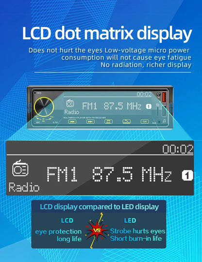 Autoradio BQCC 1DIN MP3 avec Radio DAB – Écran Tactile 2,5", Audio Puissant et Multi-Formats