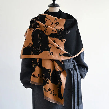 🧣 Écharpe Jacquard Chat IROJEFF – Douceur & Chaleur Hivernale