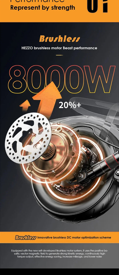 HEZZO F8 Scooter électrique 16 pouces pliable 72v 8000W 62.5MPH 50Ah longue portée hors route Escooter moto avec siège entrepôt américain