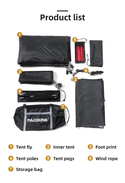 ⛺ Tente de Camping Portable PACOONE – Ultralégère et Étanche