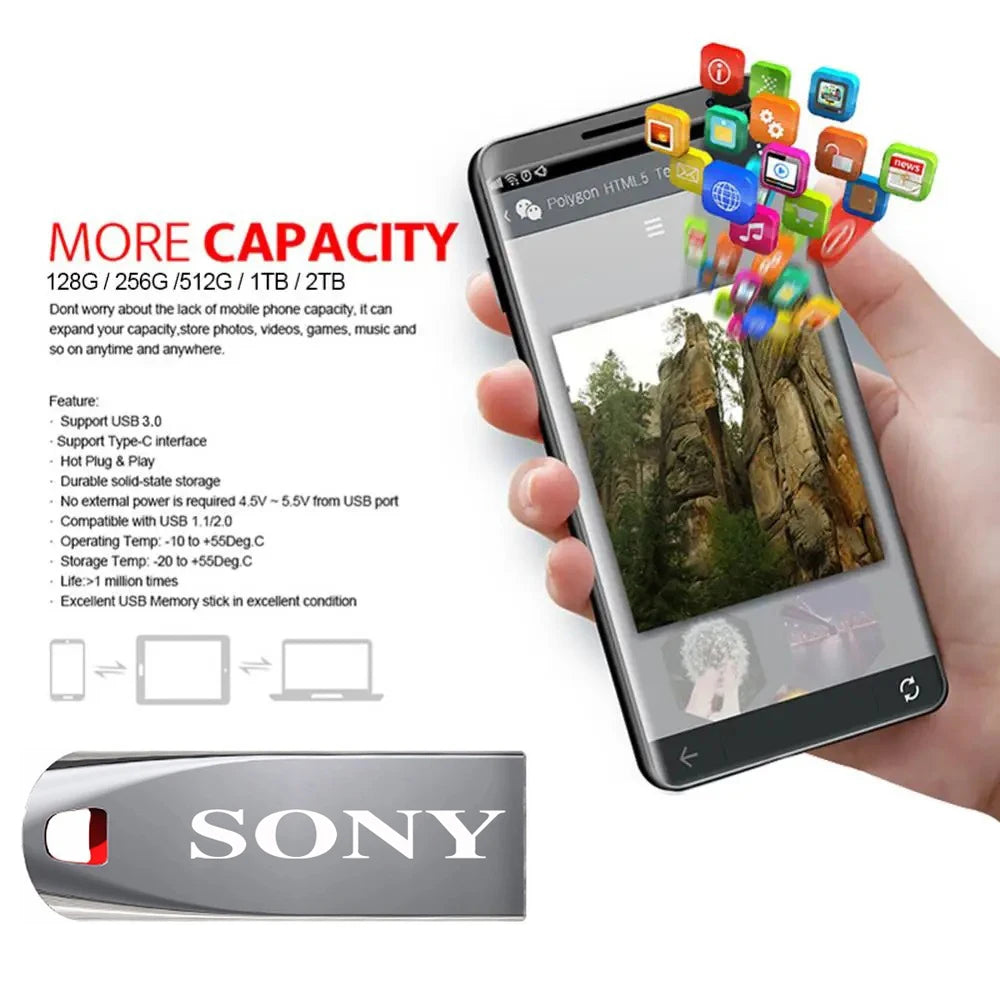 SONY – clé USB 3.0 originale, 2 to, Mini clé USB en métal haute vitesse, clé Portable de 1 to, étanche, stockage de mémoire, disque U