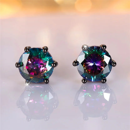 Boucles d'Oreilles Rondes en Clip Arc-en-Ciel pour Femme, Bijoux de Mariage en Or et Noir