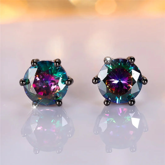 Boucles d'Oreilles Rondes en Clip Arc-en-Ciel pour Femme, Bijoux de Mariage en Or et Noir