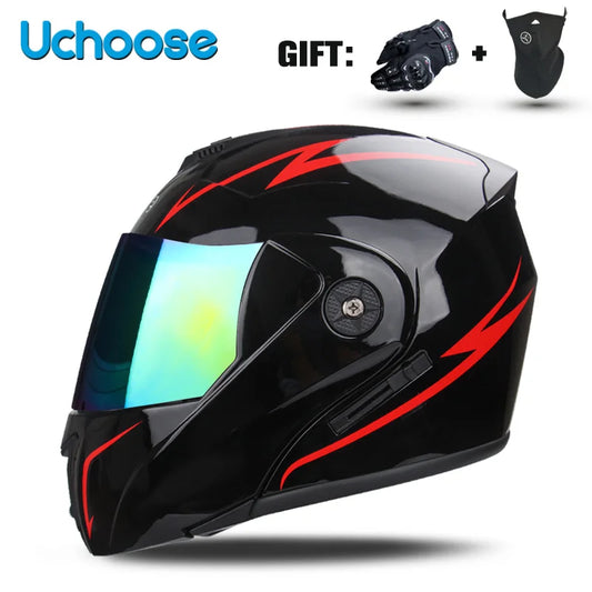 Uchoose-Casque de moto unisexe avec visière, double lentille, section transversale, certification DOT, casque de sécurité modulaire, casque à rabat