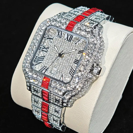 Montres de luxe en diamant rouge pour hommes, marque ummy GUET, Hip Hop, glacé, bling, bijoux, montre-bracelet, mode, étanche, horloges à quartz carrées