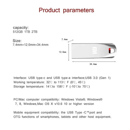 Clé USB 3.0 en métal de 2 to, clé USB haute vitesse 1 to 512 go, clé USB Portable SSD, disque Flash USB, adaptateur TYPE-C