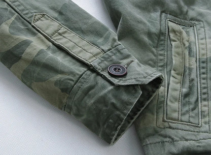 Veste militaire homme en denim – Col roulé, poches pratiques, printemps/automne