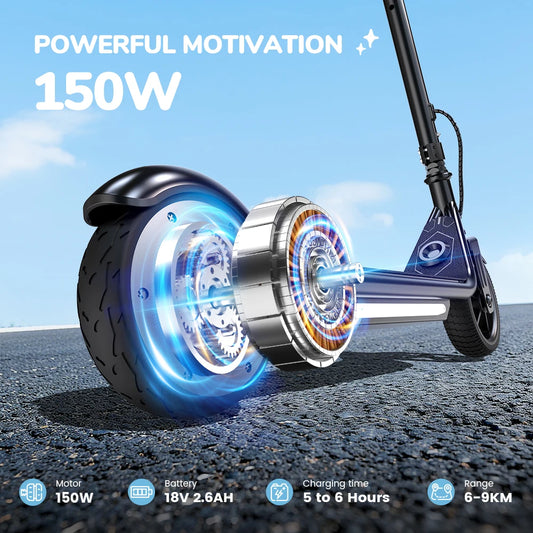 Scooter électrique pour enfants K2Pro, pneus 6 pouces, moteur 150W, vitesse 16 km/h, batterie 2,6 ah, portée 6-9km, 3 vitesses, hauteur réglable