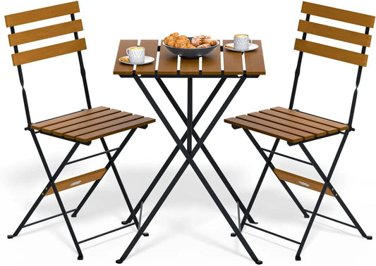 Ensemble de meubles de balcon, 1 table et 2 chaises pliantes en bois d'acacia pour l'extérieur, ensemble de meubles de patio de jardin