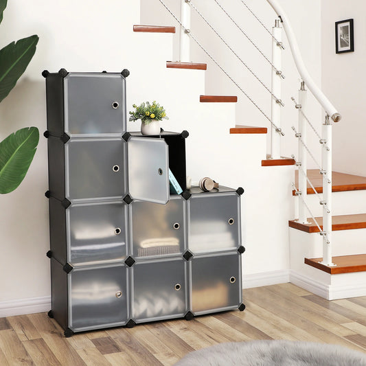 SONGMICS Meuble de Rangement Modulable, 9 Cubes, Étagère en Plastique, avec Portes, pour Vêtements, Chaussures, Livres, Assemblage Facile