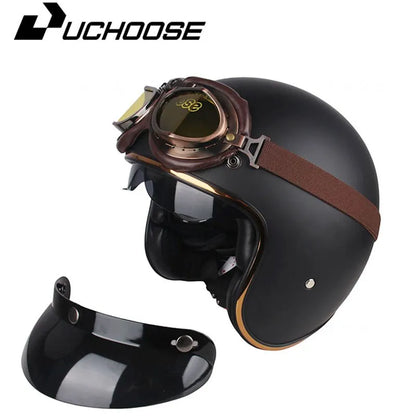 Casque de Moto Rétro Certifié DOT pour Homme, Protection à Visage Ouvert à 73 °, Accessoires pour Harley