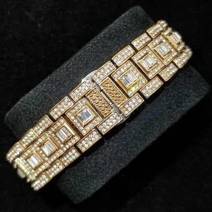 TikTok montre-bracelet en diamant pour hommes de luxe plaqué or 18 carats montres à quartz jour Date discothèque montre de fête unisexe rappeur bijoux