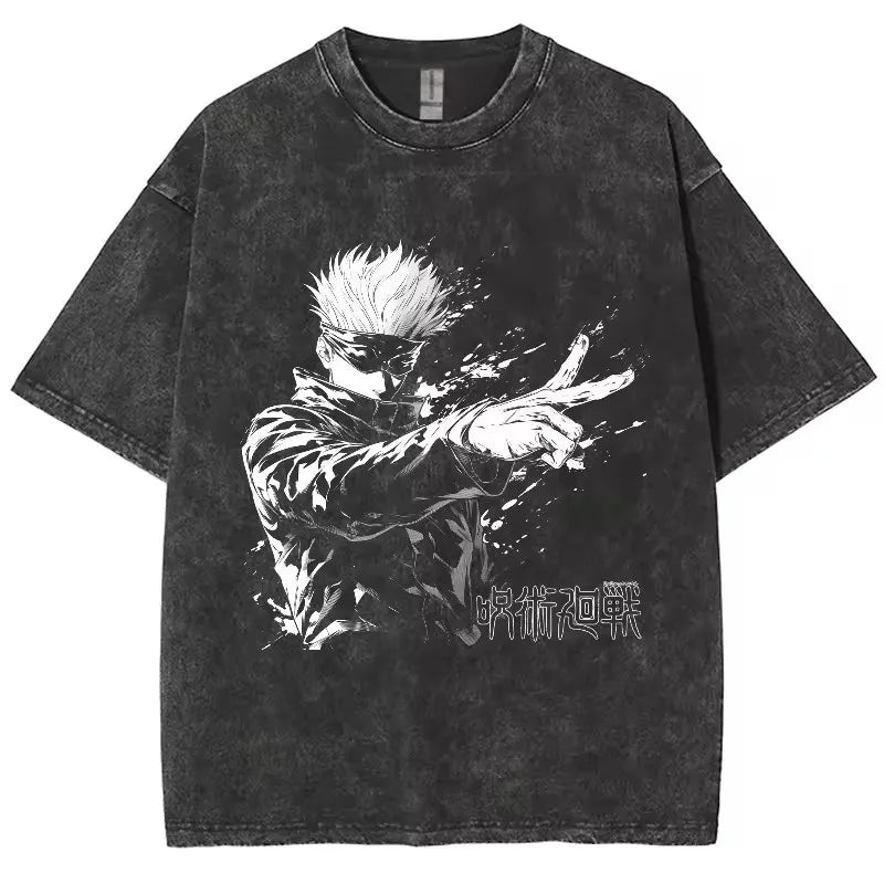 Anime Jujutsu Kaisen Gojo Satoru T-Shirts lavé hommes femmes coton Harajuku T-Shirts de haute qualité rétro pour hommes haut pour femme T-Shirts