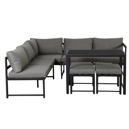 Ensemble canapé et chaise longue d'extérieur, ensemble de sièges en aluminium pour balcon de jardin avec fonction chaise longue