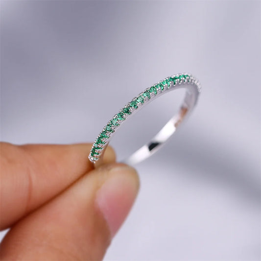 Petite bague de mariage en pierre ronde en Zircon vert, anneaux empilables pour femmes, Vintage, couleur argent, promesse de fiançailles, bijoux minimalistes