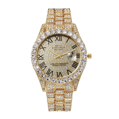 Hip Hop glacé hommes montre pleine AAA strass autour de luxe montres à Quartz horloge ronde unisexe montre-bracelet cadeau pour petit ami