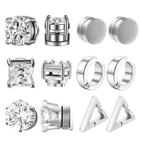 Boucles d'oreilles à tige magnétique en acier inoxydable pour hommes et femmes, ensemble de boucles d'oreilles à clip non ichi, aimant CZ blanc unisexe, cadeau de bijoux, 1 paire