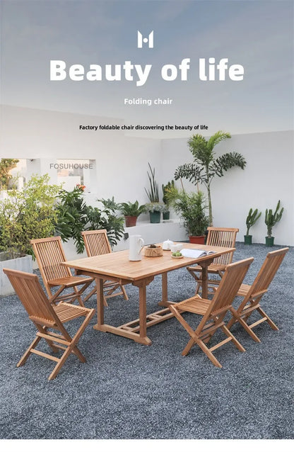 Meubles de Patio en plein air en teck nordique, ensemble d'extérieur, meubles de jardin de Villa, Table et chaises pliantes de loisirs, mobilier d'extérieur