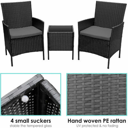 WUNICEF-Ensemble de canapé et bistrot de conversation en rotin, meubles d'extérieur, baume de jardin, table basse et 2 chaises, 3 pièces