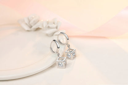 Boucles d'oreilles créoles en argent regardé 925 pour femmes, cube magique simple, accessoires de bijoux de mariage, tempérament