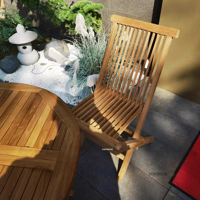 Meubles de Patio en plein air en teck nordique, ensemble d'extérieur, meubles de jardin de Villa, Table et chaises pliantes de loisirs, mobilier d'extérieur