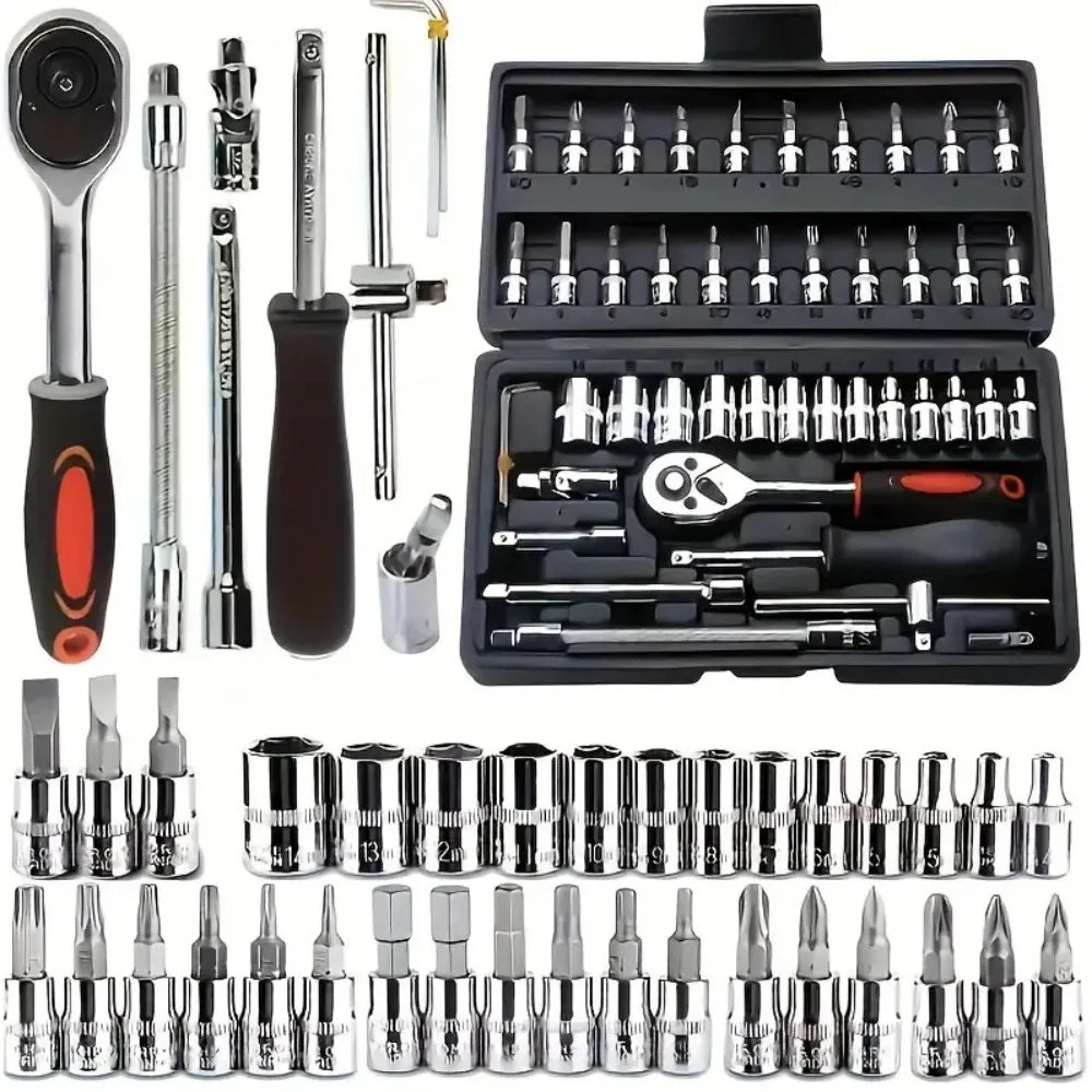 🔧 Kit de Clés à Douille 46 Pièces – Réparation Auto & Maison