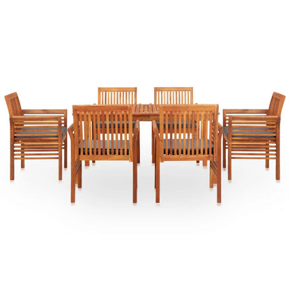 Groupe de salle à manger de jardin 7-tlg. Bois d'acacia massif avec rembourrage résistant aux intempéries et confortable pour l'hospitalité de terrasse
