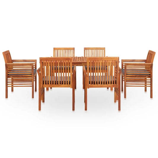Groupe de salle à manger de jardin 7-tlg. Bois d'acacia massif avec rembourrage résistant aux intempéries et confortable pour l'hospitalité de terrasse