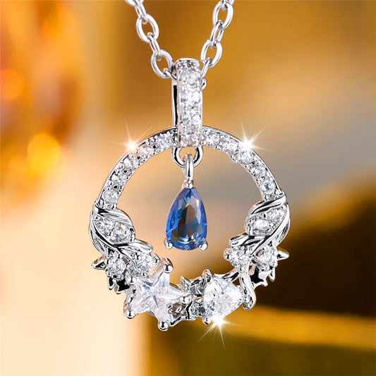 Collier pendentif goutte d'eau bleue pour femme, mignon, vintage, argent, document, bijoux de mariage, cadeau pour femme