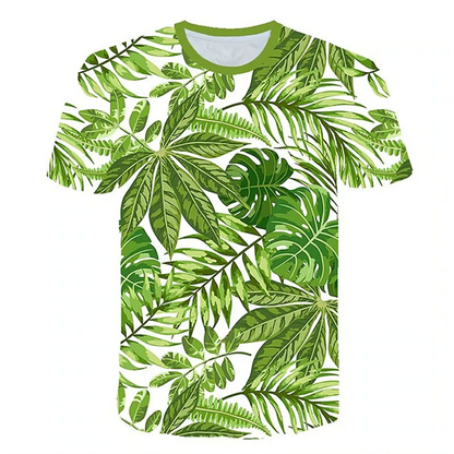 T-shirt manches courtes col ras du cou pour homme, vêtement hawaïen, imprimé Floral en 3D, plantes tropicales, feuilles d'oiseaux papillon, été