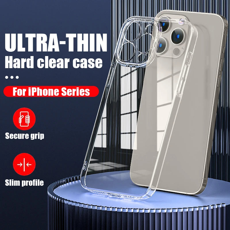 Coque rigide Ultra fine et transparente pour iPhone 15 14 13 12 16 Pro Max 16e 11, coque de téléphone antichoc transparente