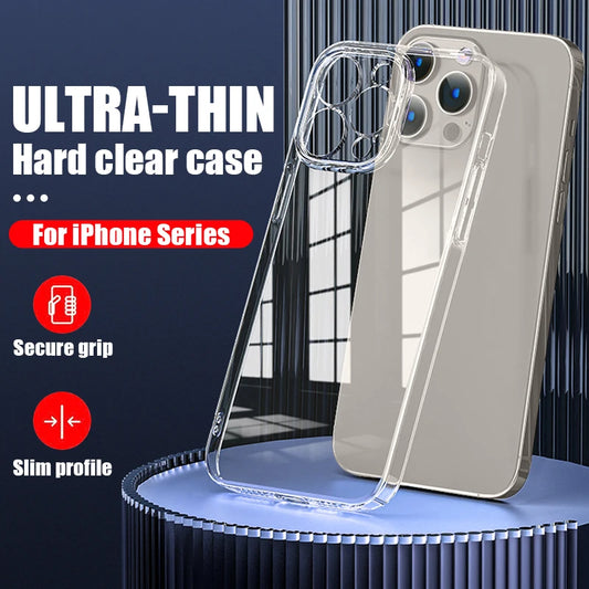 Coque rigide Ultra fine et transparente pour iPhone 15 14 13 12 16 Pro Max 16e 11, coque de téléphone antichoc transparente