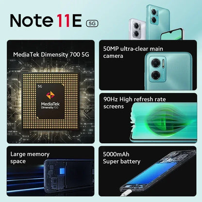 Firmware mondial Xiaomi Redmi Note 11E 5G Smartphone 5000mAh Charge Dimensity 700 50MP Caméra 90Hz Affichage téléphone utilisé