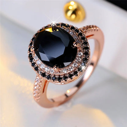 Bagues ovales de luxe en pierre de Zircon noir pour femmes, Vintage, couleur argent, bracelet de mariage, bijoux de mariée, cadeau de fiançailles