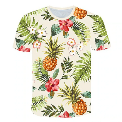 T-shirt manches courtes col ras du cou pour homme, vêtement hawaïen, imprimé Floral en 3D, plantes tropicales, feuilles d'oiseaux papillon, été