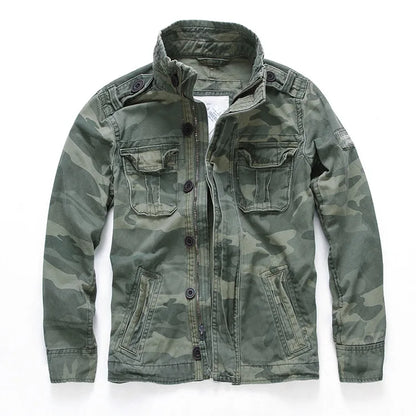 Veste militaire homme en denim – Col roulé, poches pratiques, printemps/automne
