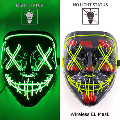 Masque Néon Lumineux EL – Halloween, Cosplay et Purge Effrayant pour Adultes