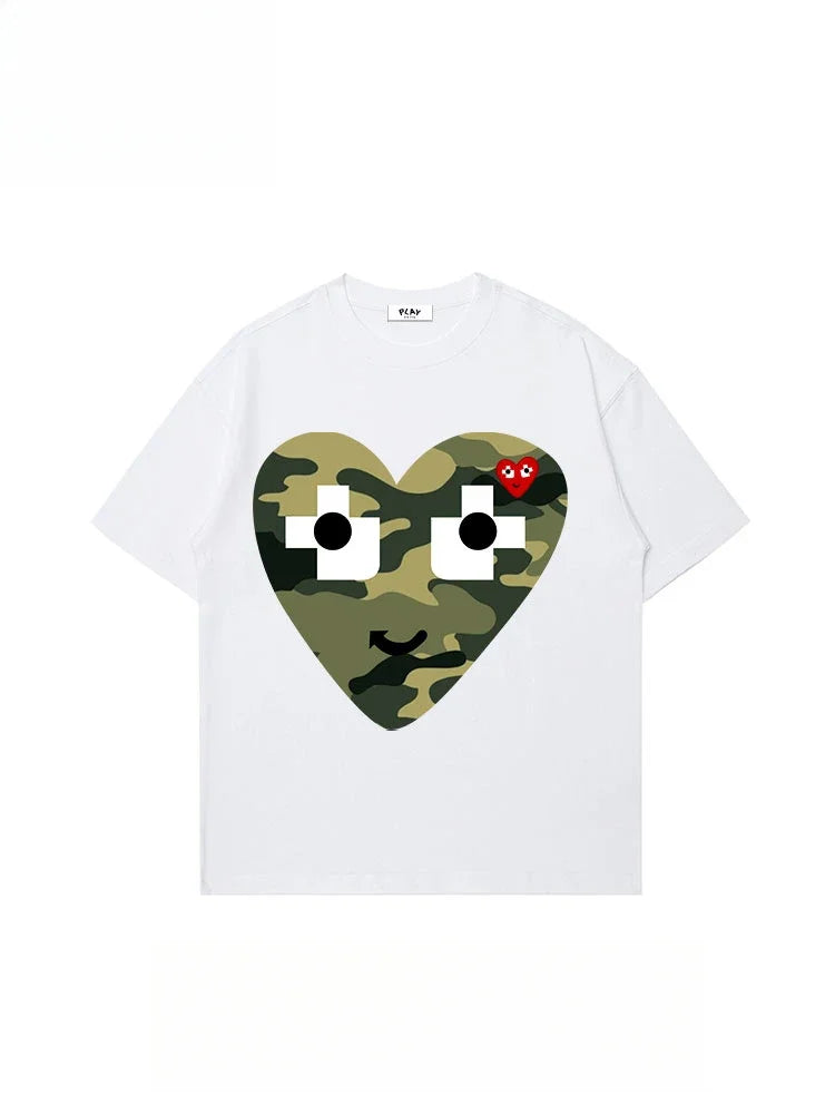 T-shirt femme été coton – Ample, imprimé amour, manches courtes, col rond tendance 2025