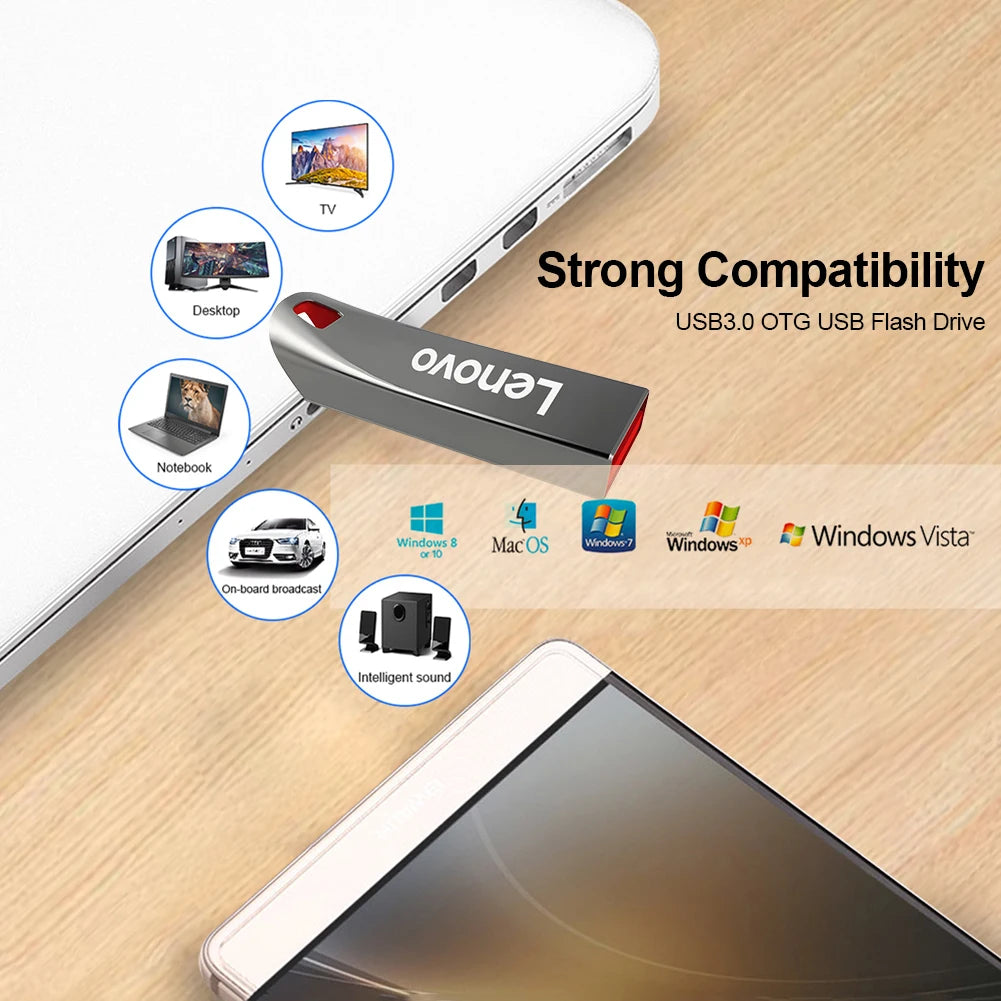 Lenovo-Clé USB 3.0 en métal haute vitesse, clé USB portable, mémoire étanche, disque flash, 1 To, 512 Go, 256 Go, 2 To