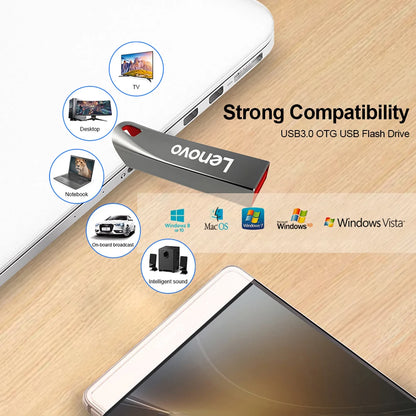 Lenovo-Clé USB 3.0 en métal haute vitesse, clé USB portable, mémoire étanche, disque flash, 1 To, 512 Go, 256 Go, 2 To