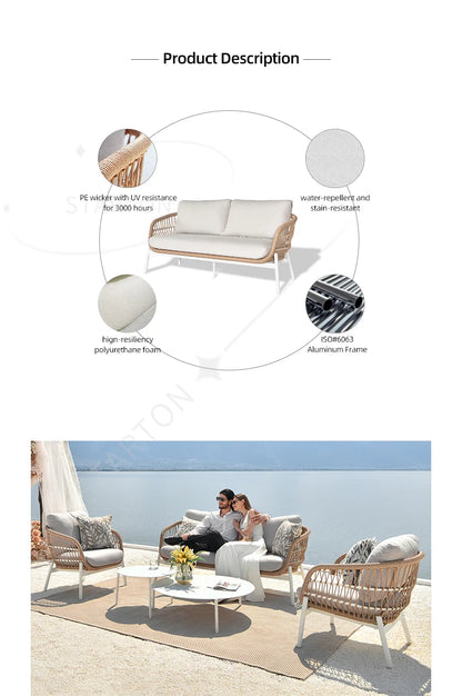 Artie haute qualité loisirs rotin canapé luxe PE tissé osier jardin Patio meubles d'extérieur canapé ensembles