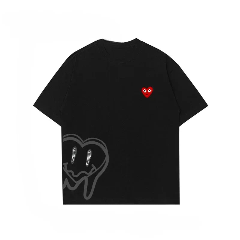 T-shirt femme été coton – Ample, imprimé amour, manches courtes, col rond tendance 2025