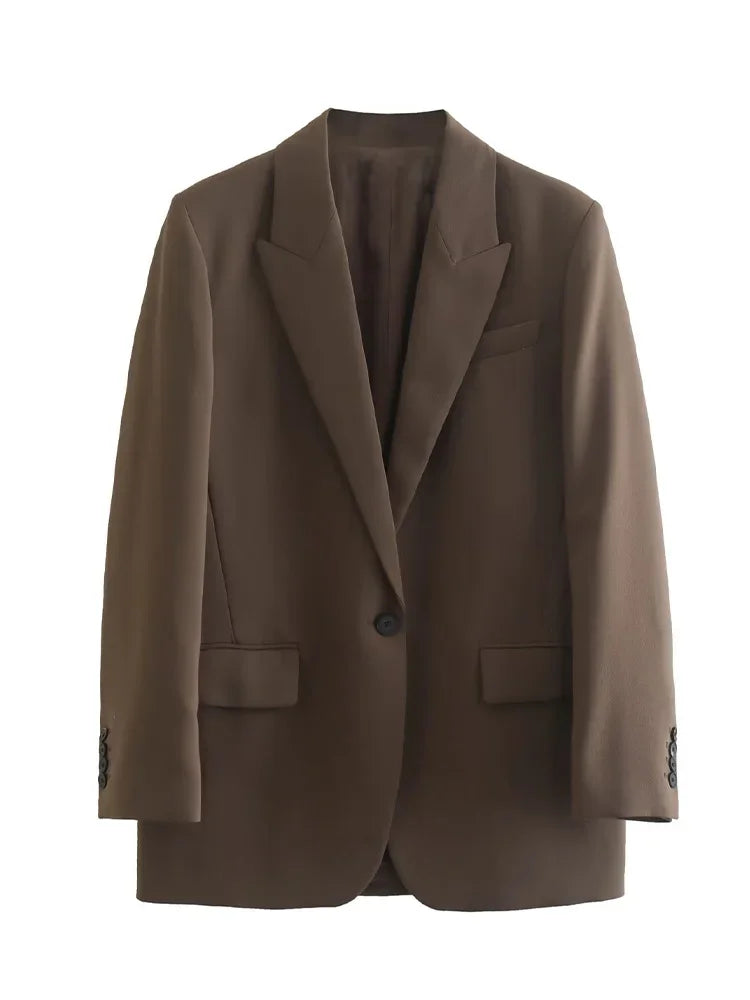 Willshela femmes mode avec poches marron simple bouton Blazer