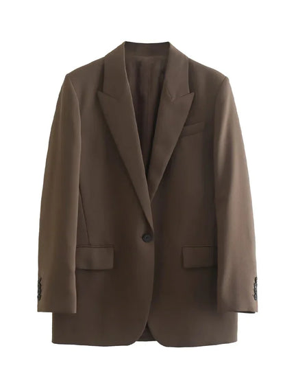 Willshela femmes mode avec poches marron simple bouton Blazer