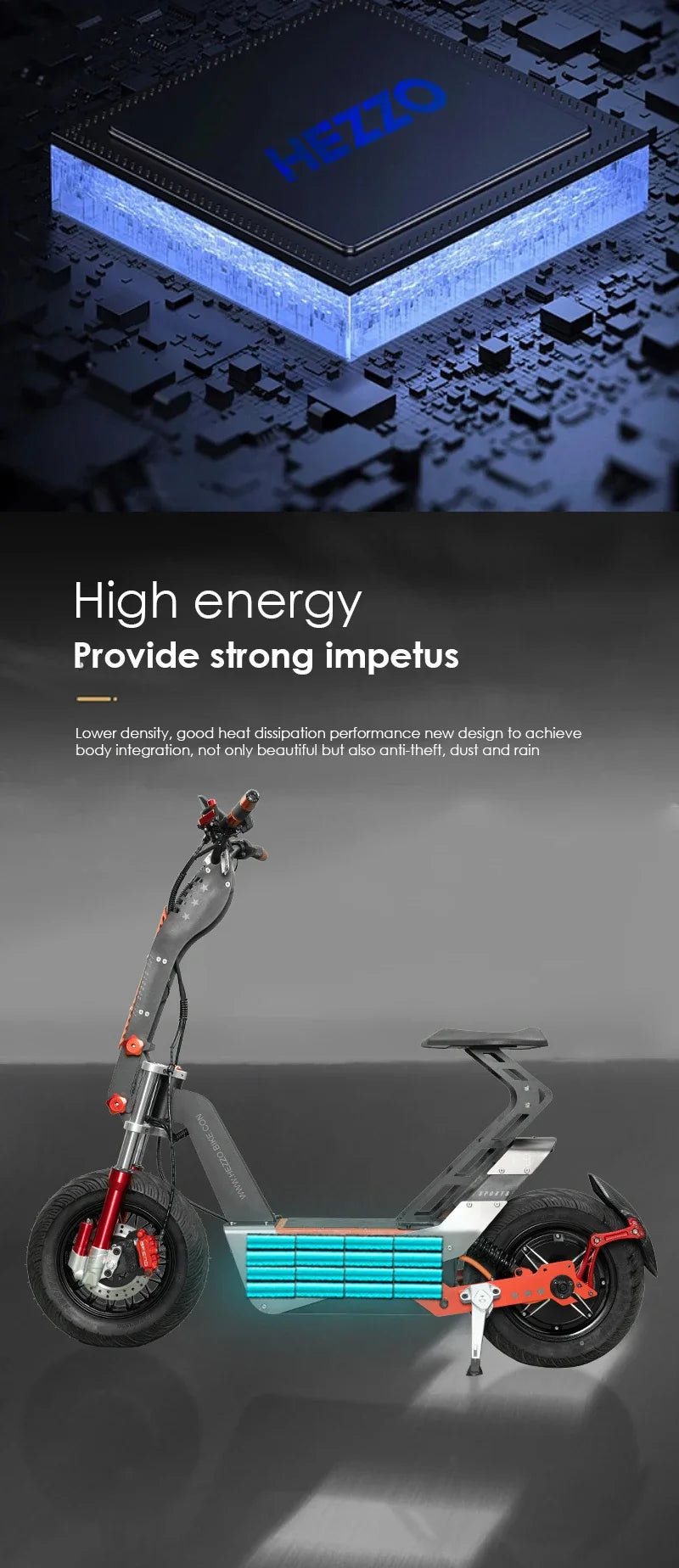 HEZZO F8 Scooter électrique 16 pouces pliable 72v 8000W 62.5MPH 50Ah longue portée hors route Escooter moto avec siège entrepôt américain