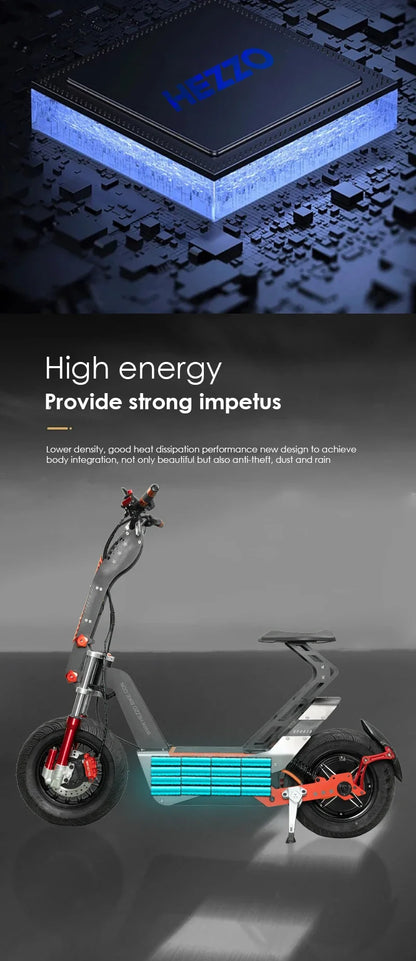 HEZZO F8 Scooter électrique 16 pouces pliable 72v 8000W 62.5MPH 50Ah longue portée hors route Escooter moto avec siège entrepôt américain