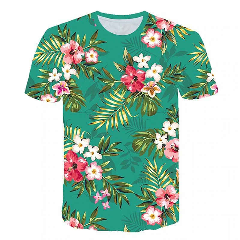 T-shirt manches courtes col ras du cou pour homme, vêtement hawaïen, imprimé Floral en 3D, plantes tropicales, feuilles d'oiseaux papillon, été