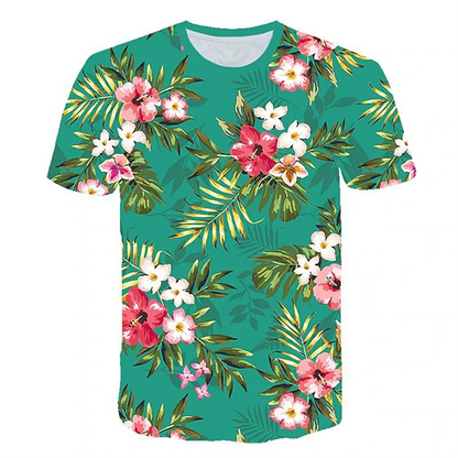 T-shirt manches courtes col ras du cou pour homme, vêtement hawaïen, imprimé Floral en 3D, plantes tropicales, feuilles d'oiseaux papillon, été