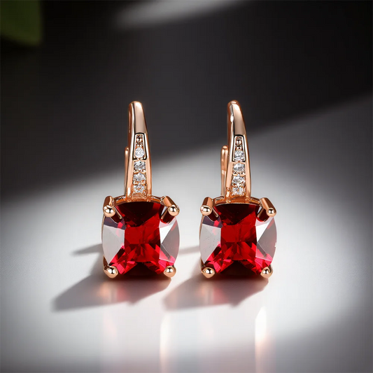Petites boucles d'oreilles en pierre carrée en Zircon cristal rouge pour femmes, Vintage, couleur or Rose, boucle d'oreille, bijoux de mariage, cadeaux polyvalents